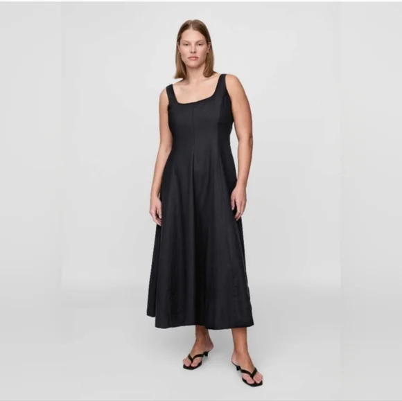 Gap Linen-Blend Square-Neck Maxi Dress Black NWT - Picture 4 of 5